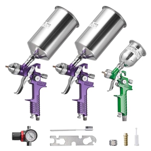 VEVOR 3-Piece Air Spray Gun Kit, Professional Auto Paint Spray Gun Set with 3 Nozzles (1/1.4/1.8mm),...
