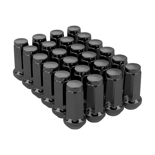 Image of Set of 24 M12X1.75 Closed End Bulge Acorn Lug Nuts, 1.77 inch Tall, 3 /4 inch Hex, Black