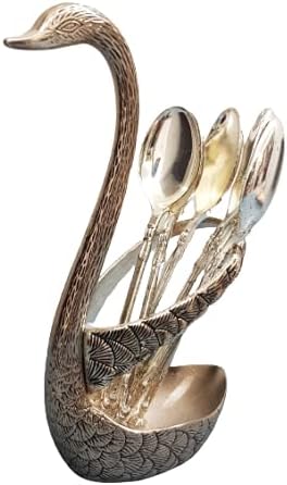 Mohini Creations Swan Shaped German Metal Spoon Stand with 6 Spoons- CS-88