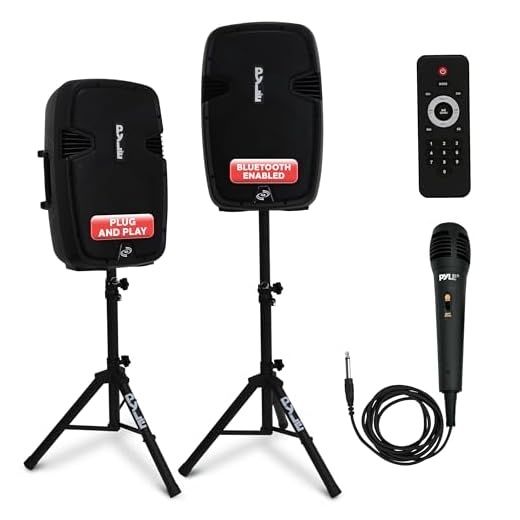 Wireless Portable PA Speaker System - 1800W High Powered Bluetooth Compatible Active + Passive Pair Outdoor Sound Speakers w/ USB SD MP3 AUX - 35mm Mount, 2 Stand, Microphone, Remote - Pyle PPHP1249KT