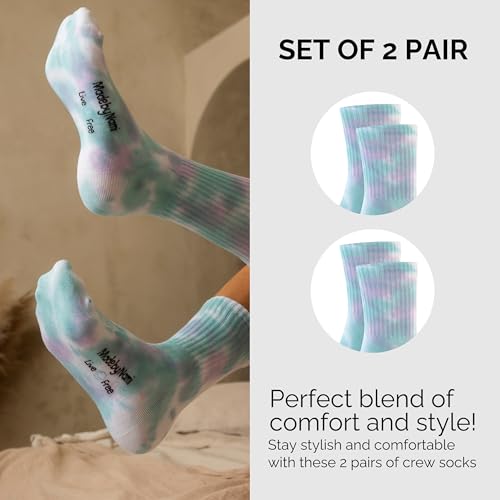Made by Nami 2 Pairs of Tie Dye Crew Socks for Women Colorful & Breathable Cotton Tie Dye Socks for Workout, Gym and Casual Wear2