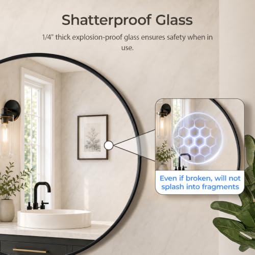 Image of USHOWER 2 Pack 30 Inch Round Bathroom Mirrors for Over Sink | Circle Mirror with Metal Frame, Black Wall Mirror Modern Decoration for Vanity, Entryway, Living Room, Hallway and Bedroom