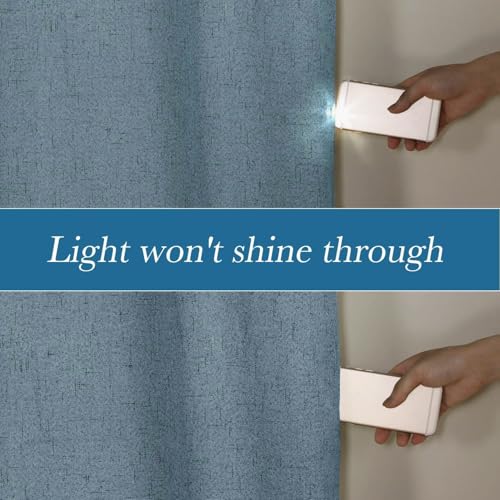 Image of H.VERSAILTEX Linen Blackout Curtains Durable Thick Textured Linen Look 100% Blackout Patio Door Curtain Anti Rust Grommet Extra Wide Sliding Door Curtain Panel, W100 x L84 inch - Stone Blue