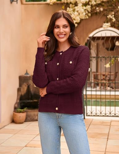 Image of GRACE KARIN Womens Open Front Button Down Long Sleeve Texture Knit Cardigan Sweaters with Pockets