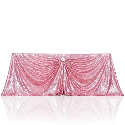 PartyDelight Fuchsia Pink Sequin Tablecloth 90x132 Inch Rectangular