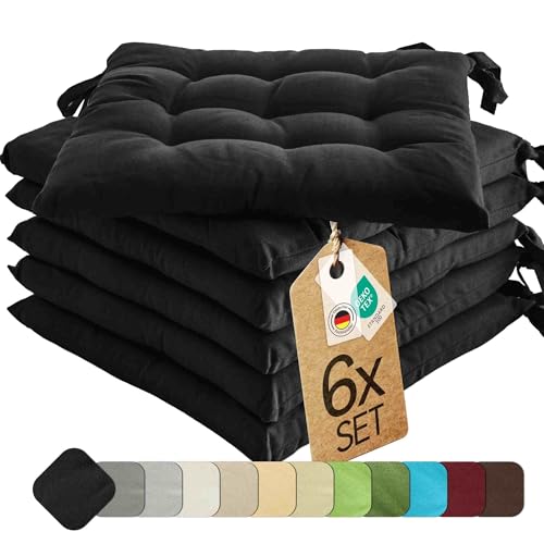 etérea Coussin de Chaise de Jardin 40x40 chaises Exterieur Galette de Chaise Coussins intérieur 6 Pièces de Coussins 40 x 40 cm Noir