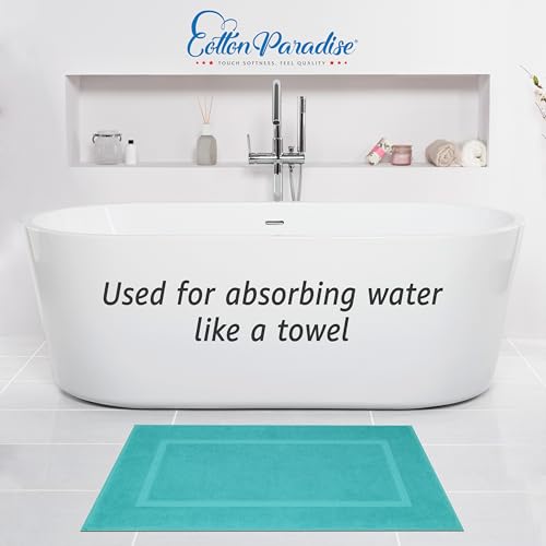 Image of Cotton Paradise 100% Cotton Turkish Bathmat Set, Soft Absorbent Quick Dry, 2 Piece 20x34 Bathmat Floor Set, Turquoise