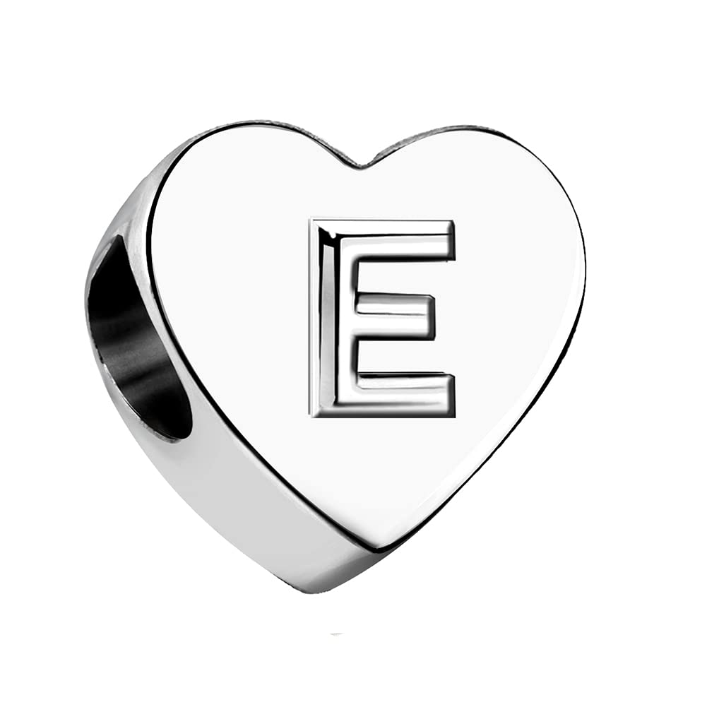 KunBead Initials A-Z Letter Alphabet Love Heart Birthday Bead Charm Compatible with Pandora Bracelet for Mom Daughter Sister Auntie Grandma Friend