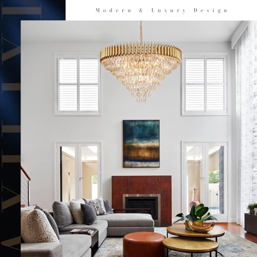 Image of 35 inch Large Foyer Chandeliers Modern Gold Crystal Chandeliers for Staircase