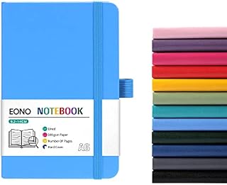 Amazon Brand - Eono Notebook A6, Notebook A6 with Premium Paper, Faux Leather Classic Writing A6 Notebook Journal, 5.7" X 3.8", Hardcover, Blue