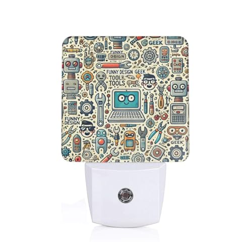 Plug-in Led Funny Design Tools Geek Night Light with Dusk-to-Dawn Sensor,Auto On/Off for Hallways and Bedrooms