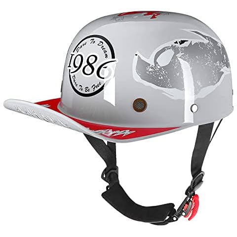 Woljay Vintage Retro Open Face Motorcycle Helmet Baseball Cap Half Helmets Men Women for Moped Cap Jet Scooter Street Cruiser - DOT Certified (X-Large, Spider White) Cover