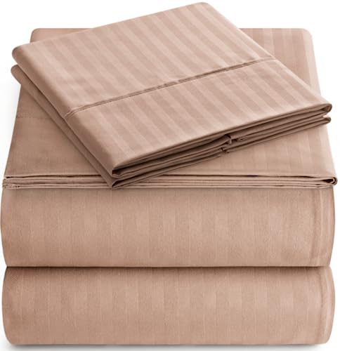 Queen Sheet Set - 4-Piece Striped Queen Size Bed Sheets - Soft & Cooling Deep Pocket Queen Bed Sheet...