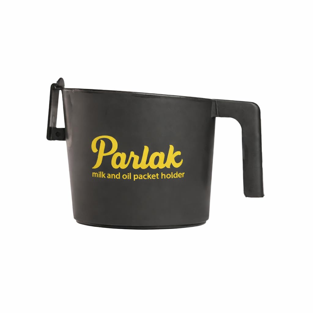 Milk and Oil Packet Holder, Black Plastic Kitchen Organizer with Handle, Cylindrical Spill-Proof Pouring Container (Black, Small)-image-9