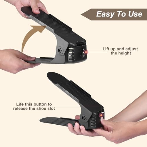 Homtone 20 Stück Schuhstapler, Schuhorganizer Platzsparend, 4 HöHenverstellbar PP Schuhtrenner, Doppelschicht rutschfest Schuhhalter, Schuhstapler Set Fuer Schrank (Schwarz)