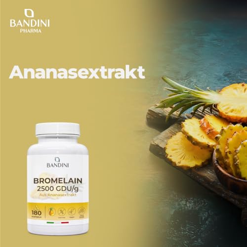 Bandini® Bromelain Strong | 180 magensaftresistente Kapseln | 1000 mg – 2500 GDU pro Tagesdosis (2 Kapseln) | 3-Monats-Vorrat | Maximale Bioverfügbarkeit | Natürlicher Ananasextrakt | 100% vegan – Bild 3
