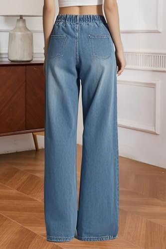 Women's Drawstring Wide Leg Jeans High Elastic Waisted Stretch Frayed Loose Fit Trouser Jeans Denim Pants2