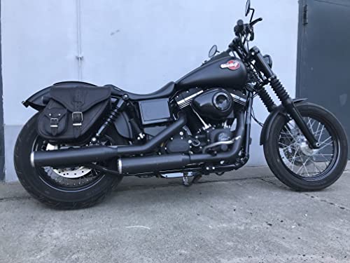 ORLETANOS Seitenkoffer Dynamite Set schwarz kompatibel mit Harley Davidson Dyna Super Glide Fat Bob Street Bob Low Rider Sportster Heckkoffer Leder Koffer HD
