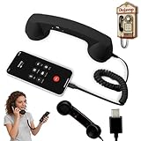 Retro Phone Handset Home Decor Aesthetic for iPhone Landline Rotary Phone for Home Pop Corded Telephone Handset for Cell Phones Connect to House Old School Vintage Telephone Receiver (Black)