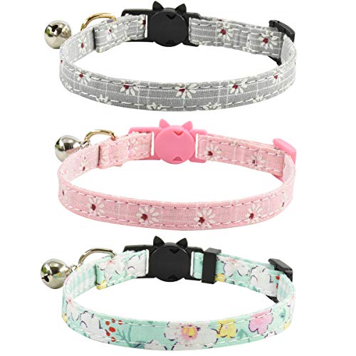 Image of Breakaway Cat Collars with Bell, Set of 3, Durable & Safe Cute Kitten Collars Safety Adjustable Kitty Collar for Cat Puppy 7.5-11in (Gray,Pink,Blue)