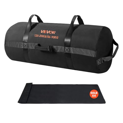 VEVOR Saco de Arena a Fitness, Resistente, Ajustable, 57 a 90 kg, para Entrenamiento de Fuerza, con Pesas y Asas, Entrenamiento Cruzado y Gimnasio en Casa, Negro, sin Relleno, 900 x 410 x 410 mm