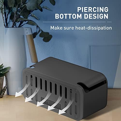 Skrzynka na Kable z Listwą Zasilającą USB, Ochrona Przed Przepięciem, 5 Gniazd, z 3 Portami Ladowania USB, Adapter do gniazdka (2500 W), z Kablem 2m, 29,5 x 14 x 14 cm, Czarna