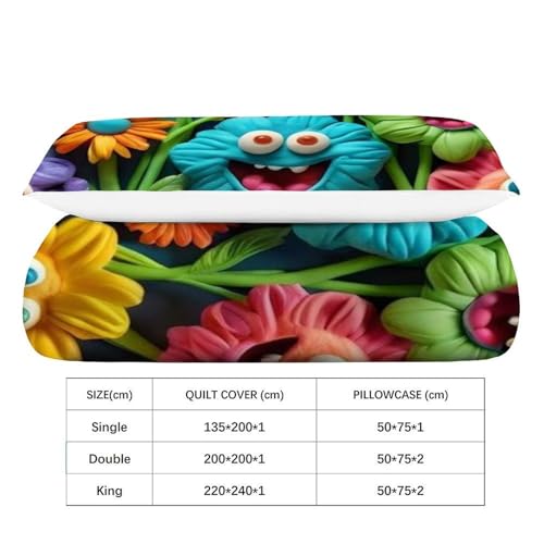 Housse de couette single fleurs colorées fermeture éclair lit enfant