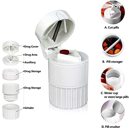 Eagle Enterprise 1pc Stainless Steel Blade Pill Cutter and Crusher with Detachable Tablet Grinder and Medicine Storage Box, Medicine Pill Case Tablet Cutter Splitter Divide Safe Storage Compartment Box 2