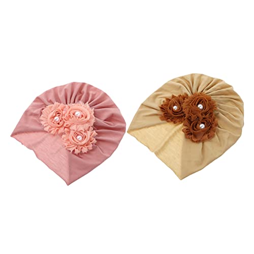 2Pcs Turban Hats Decorative Cotton Headwear for Boys Comfortable Turban Hat for Parties and Daily Wear Wrinkle Resistant Design Pink