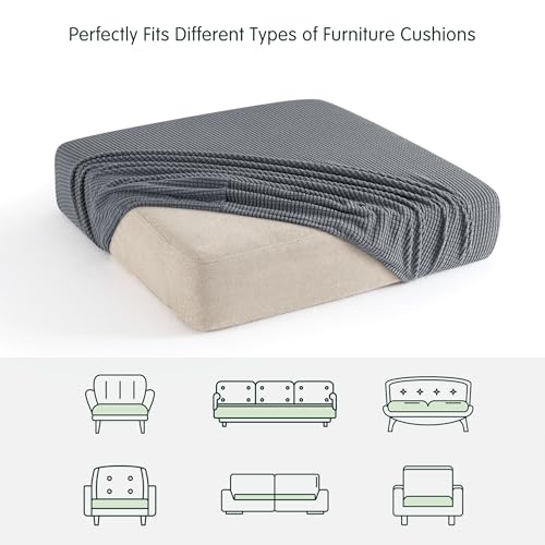 Image of CHUN YI Stretch Couch Cushion Cover, Fitted Loveseat Sofa Chair Seat Slipcover Furniture Protector, Checks Spandex Jacquard Fabric(Large,Light Gray)