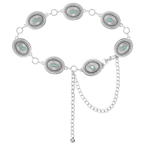 Western Metal Concho Belt for Women Cowgirl Chain Belts for Dresses Jeans Country Concert Outfit Gemstone Belts