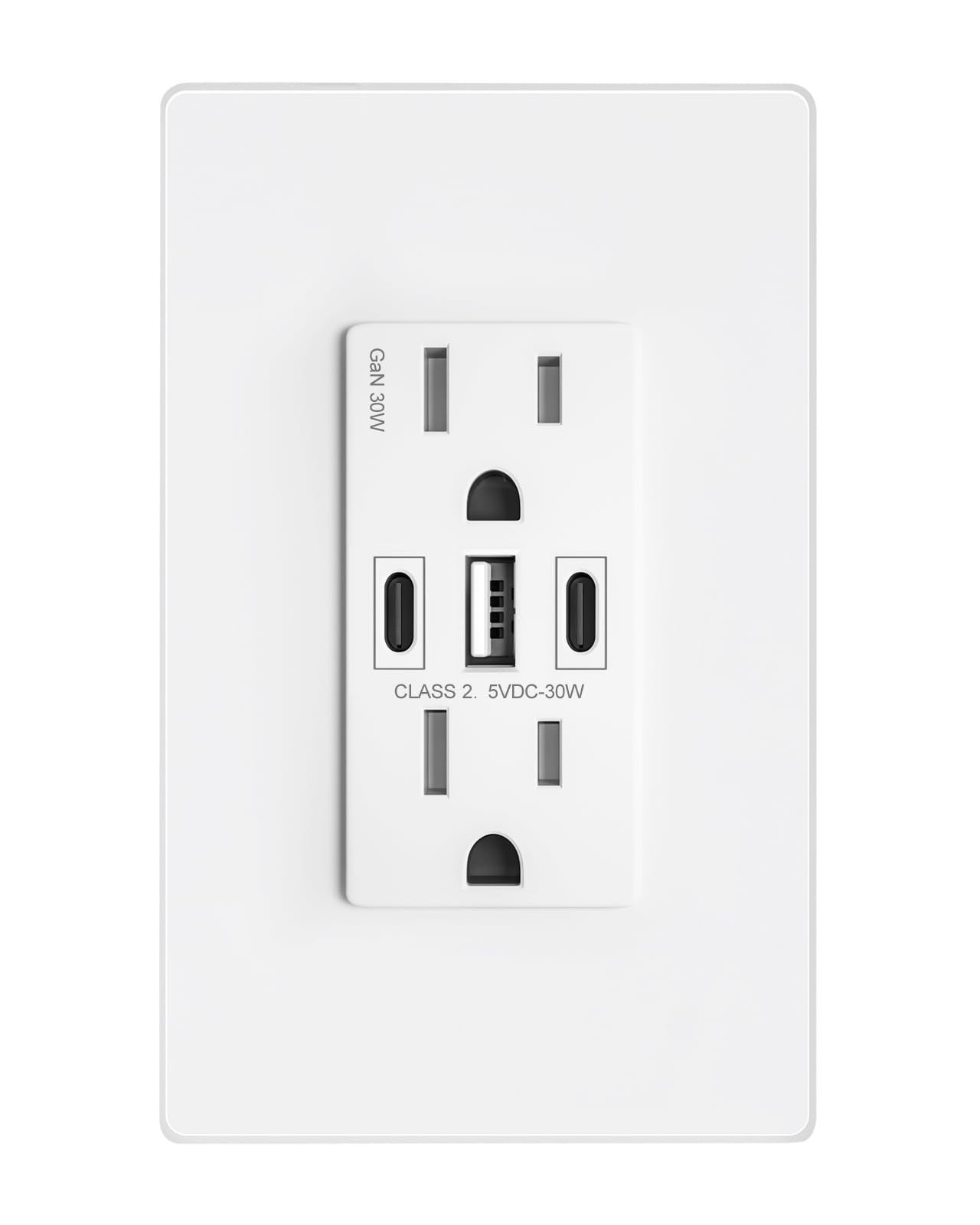 USB Wall Outlet, 30W GaN 6.0A USB Outlet Receptacles with 3 USB Ports,15 Amp Tamper-Resistant Electrical Outlet with 1 Type A&2 Type C,Screwless Wall Plate Included,UL Listed