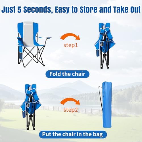 Silla DIAMONDFORGE CCOS5BBG-1 Camping plegable con respaldo alto para 500 libras, Gris Azul miniatura 4
