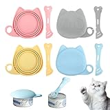 XFSRG 8 Piezas Tapas para Latas Diseño de Gato Tapa Latas con Cuchara Protectora Universal Reutilizable Conservación Sellado Hermético para Mascotas Alimentos
