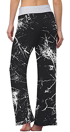 Image of AMiERY Women's Comfy Casual Pajama Pants Floral Print Drawstring Palazzo Lounge Pants Wide Leg