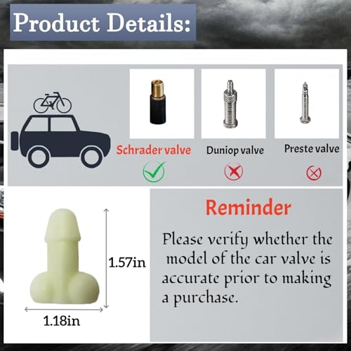 Glow-in-The-Dark Valve Stem Caps – 4-Pack Funny Wheel Accessories, Airtight, Rustproof, Dustproof & Waterproof Caps for Cars, Bikes, Trucks, Motorcycles – Universal Fit（White）