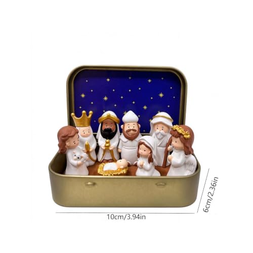 2PCS Mini Christmas Nativity Set, Holy Family Jesus Figurines in a Tin Box - image 2