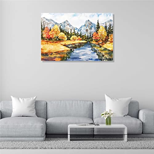 Image of RANGOLI 100% Cotton Stretched Canvas Painting 400 GSM, Framed Autumn Landscape Canvas Abstract Wall Art for Living Room, 3D Paintings for Wall Decor (18 x 30 Inch With Frame)