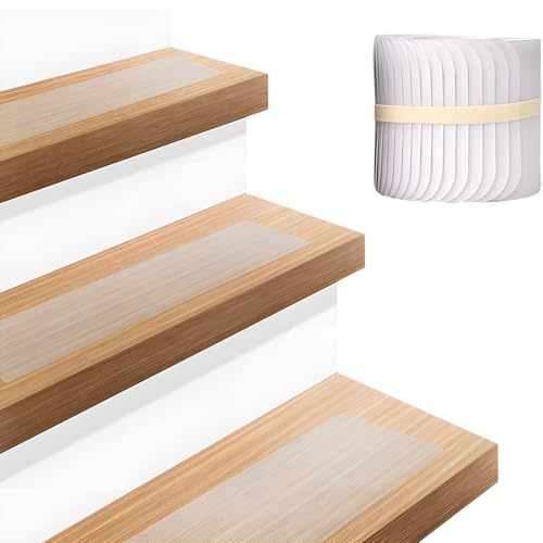 15 Stück Treppenstufen Matten Antirutschmatte, 15 x 80 cm Transparent Stufenmatten Selbstklebend, Antirutschstreifen Treppe Set, Antirutsch Treppen Rutsche Selbstklebend für Holzstufen Klebeband Pads