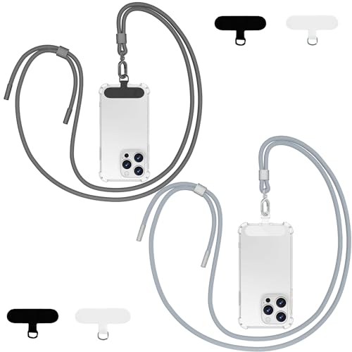 Image of Phone Lanyard 2 Pack - Universal Crossbody Neck Strap with 4 Pads Durable Adjustable Nylon Phone Lanyard for iPhone Samsung and More (Light Grey+Dark Grey)