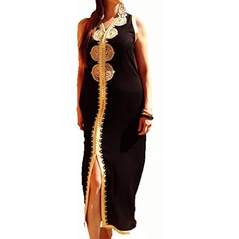 Maison de Marrakech New Handmade Ladies Kaftan Resort Wear Cover up Black with Gold Caftan (M) Cover