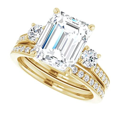 3 CT Emerald Cut Diamond 14k Yellow Gold Engagement Ring, Women Wedding Engagement Ring with Yellow Finish (6)
