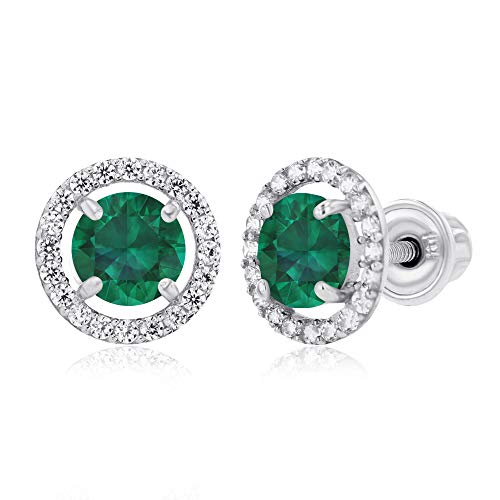 Halo Emerald Created Earrings