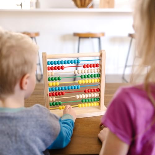 Image of Melissa & Doug Abacus Classic Wooden Toy with 100 Beads - Preschool Learning Activities and Math Games for Kids, Homeschool Essentials for Ages 3+