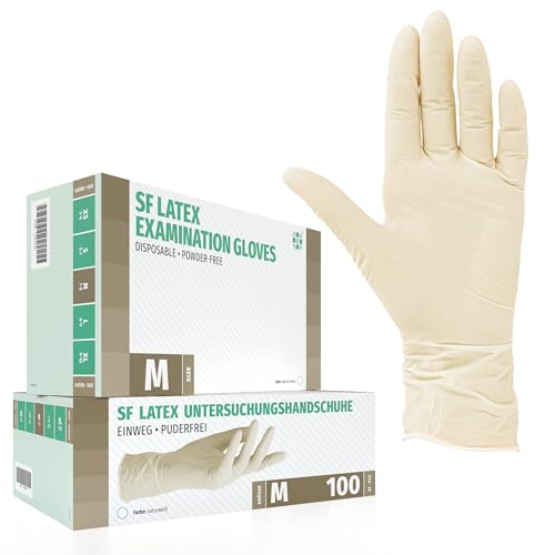 SF Guanti in Lattice Monouso M, Bianchi – 100 Pezzi, Senza Polvere, Elastici e Resistenti, Uso Medico e Professionale