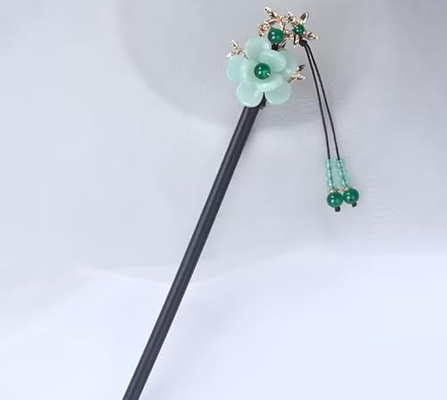 DPWOUM 1PC Green Flower Japanese Chinese Hair Sticks Pearl Retro Wooden Hairpin Flower Hair Chopsticks Vintage Hanfu Pins Headdress Classic Hair Fork for Long Hair Women，Hair Pins，Hair Accessories，