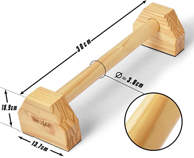 Yes4All Staal/massief houten parallettes staven voor fitness, push up & dip - robuuste antislip push-up bars dipstation standaard - handstands, gymnastiekbars, calisthenics, krachttraining parallelle - Afbeelding 3