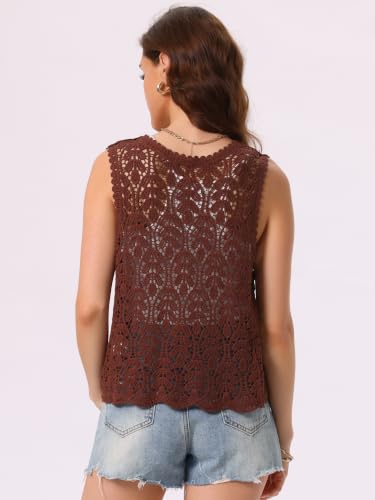 Image of Allegra K Women's Floral Crochet Hollow Out Sleeveless Open Front Boho Vest Cardigan