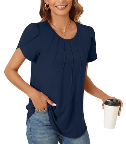 Anyhold Womens Tops Dressy Casual Summer Short Sleeve Blouse Dress Shirt3