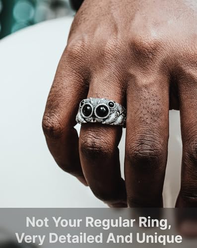 COPPERTIST.WU Jumping Spider Ring for Men Women, Black Agate 925 Sterling Silver Open Rings Personalized Spiders Jewelry Gifts2